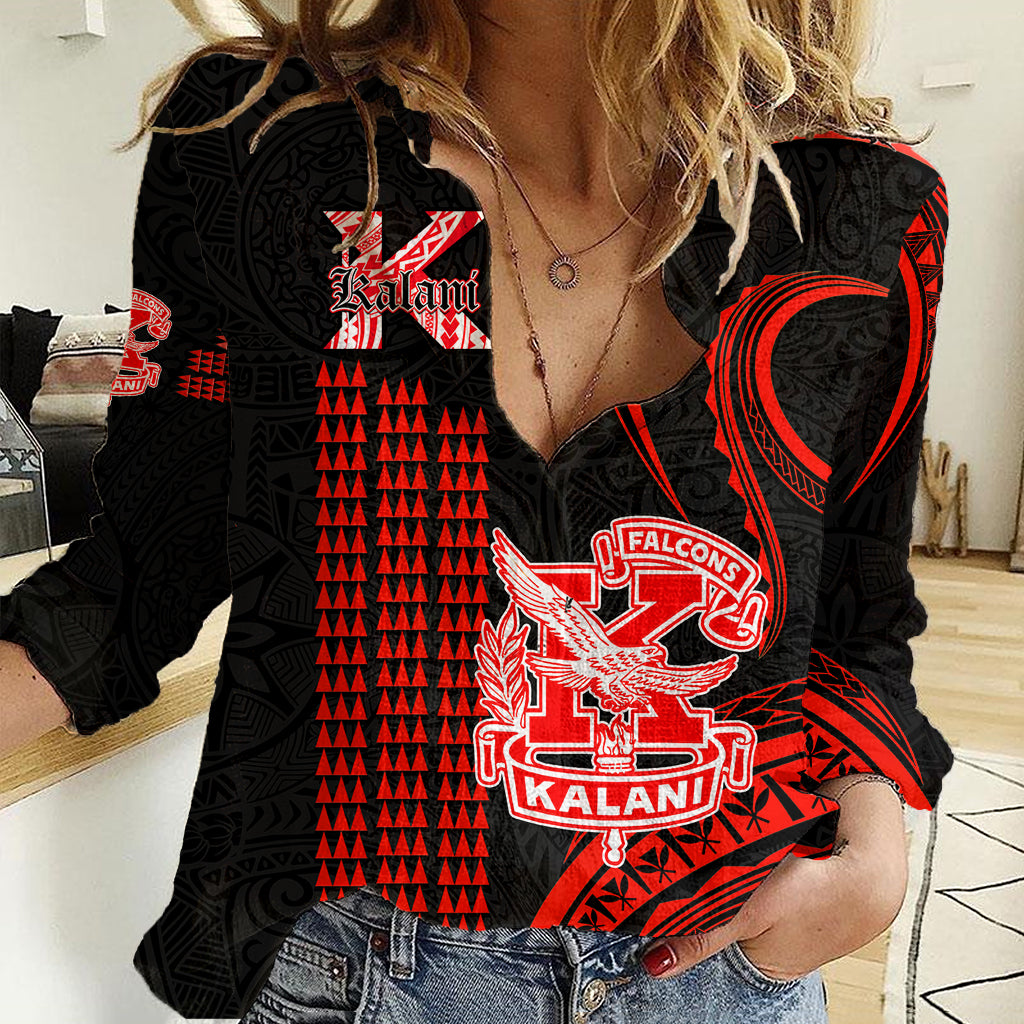 Personalised Hawaii Kalani High School Women Casual Shirt Polynesian Kakau Pattern LT14 Female Red - Polynesian Pride