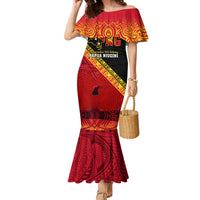 Papua New Guinea Family Matching Mermaid Dress and Hawaiian Shirt Independen Stet bilong Papua Niugini Unique Version LT14 Mom's Dress Red - Polynesian Pride