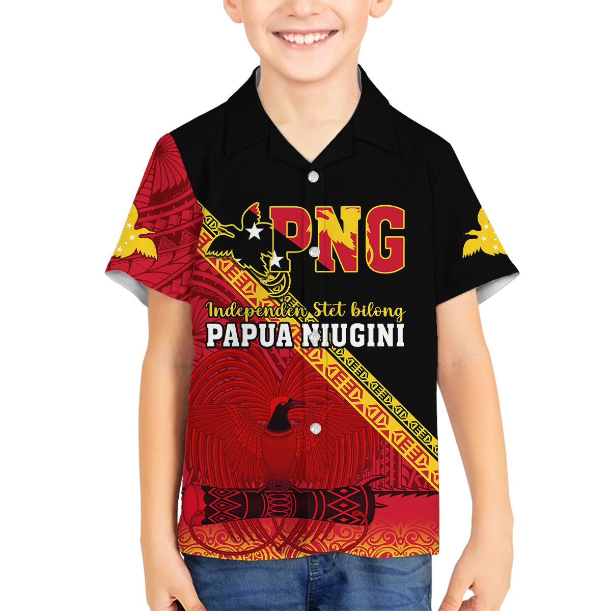 Papua New Guinea Family Matching Short Sleeve Bodycon Dress and Hawaiian Shirt Independen Stet bilong Papua Niugini Unique Version LT14 Son's Shirt Red - Polynesian Pride