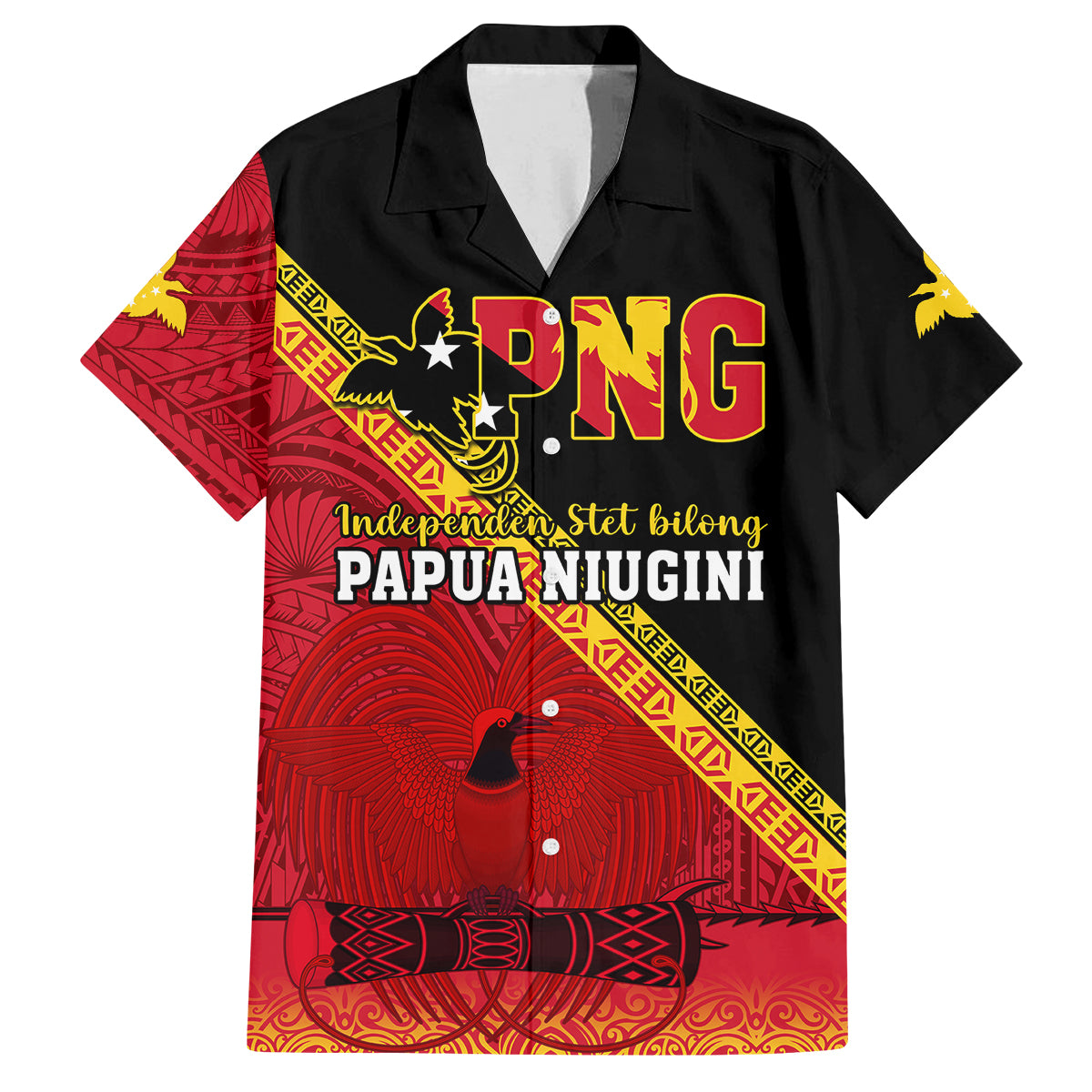 Papua New Guinea Family Matching Summer Maxi Dress and Hawaiian Shirt Independen Stet bilong Papua Niugini Unique Version LT14 Dad's Shirt - Short Sleeve Red - Polynesian Pride