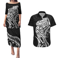New Zealand Eel Couples Matching Puletasi and Hawaiian Shirt Tuna Aotearoa Maori Patten - Black LT14 Black - Polynesian Pride