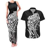 New Zealand Eel Couples Matching Tank Maxi Dress and Hawaiian Shirt Tuna Aotearoa Maori Patten - Black LT14 Black - Polynesian Pride