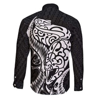 New Zealand Eel Family Matching Long Sleeve Bodycon Dress and Hawaiian Shirt Tuna Aotearoa Maori Patten - Black LT14 - Polynesian Pride