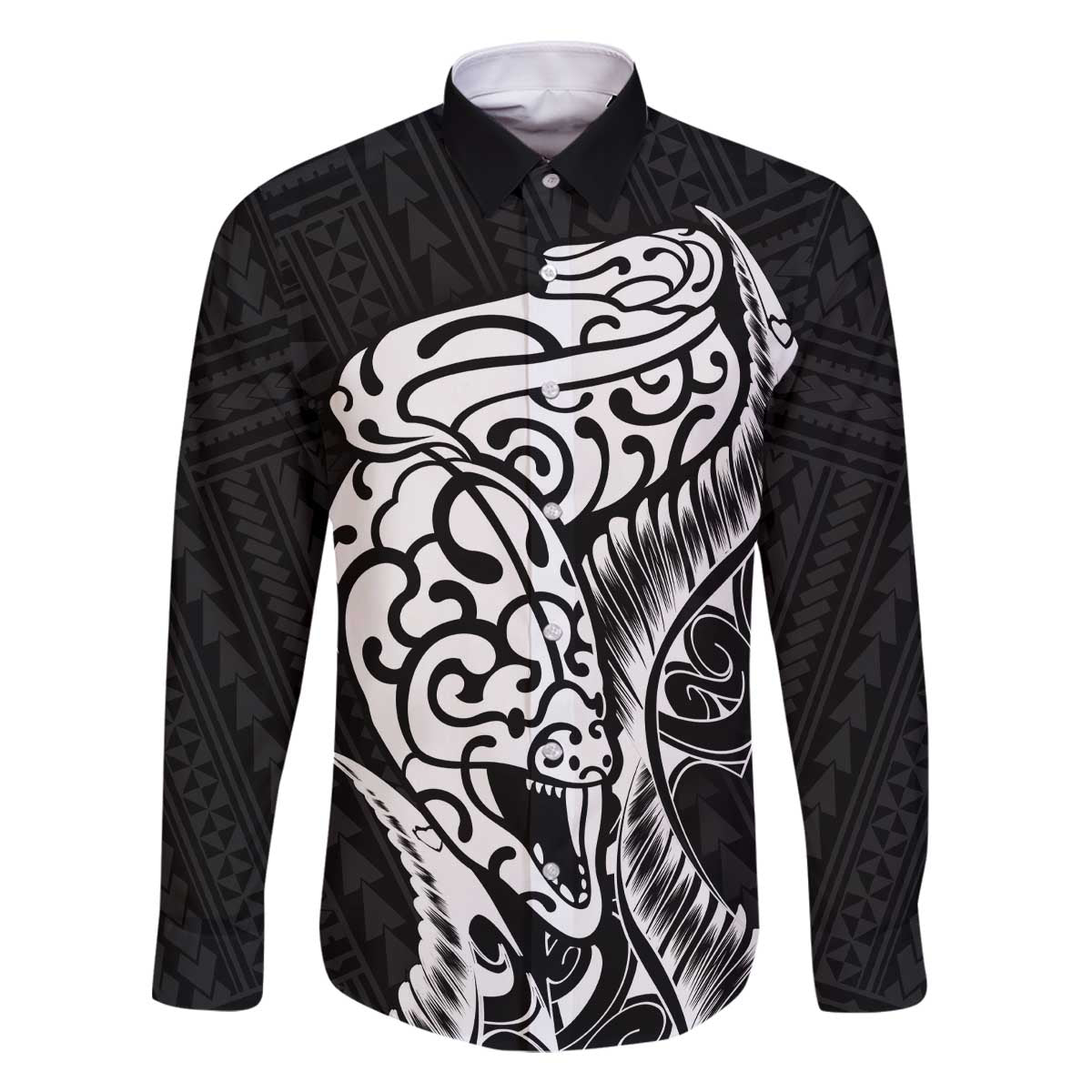 New Zealand Eel Family Matching Off The Shoulder Long Sleeve Dress and Hawaiian Shirt Tuna Aotearoa Maori Patten - Black LT14 Dad's Shirt - Long Sleeve Black - Polynesian Pride