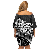 New Zealand Eel Family Matching Off Shoulder Short Dress and Hawaiian Shirt Tuna Aotearoa Maori Patten - Black LT14 - Polynesian Pride