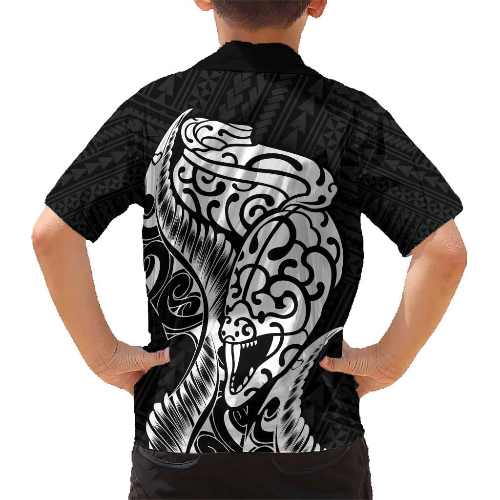 New Zealand Eel Family Matching Short Sleeve Bodycon Dress and Hawaiian Shirt Tuna Aotearoa Maori Patten - Black LT14 - Polynesian Pride