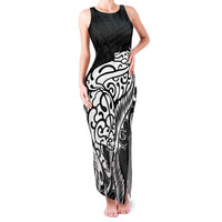 New Zealand Eel Family Matching Tank Maxi Dress and Hawaiian Shirt Tuna Aotearoa Maori Patten - Black LT14 Mom's Dress Black - Polynesian Pride