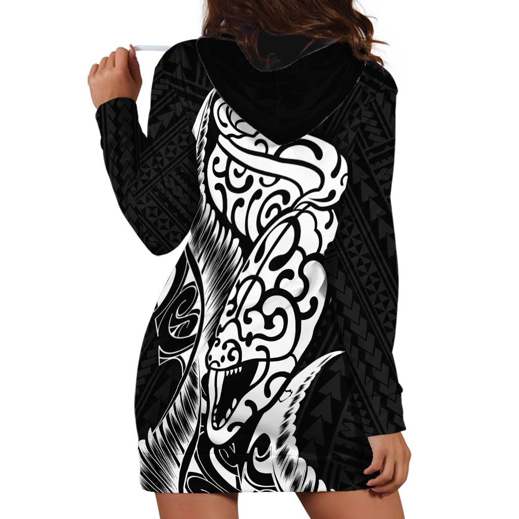 New Zealand Eel Hoodie Dress Tuna Aotearoa Maori Patten - Black LT14 - Polynesian Pride