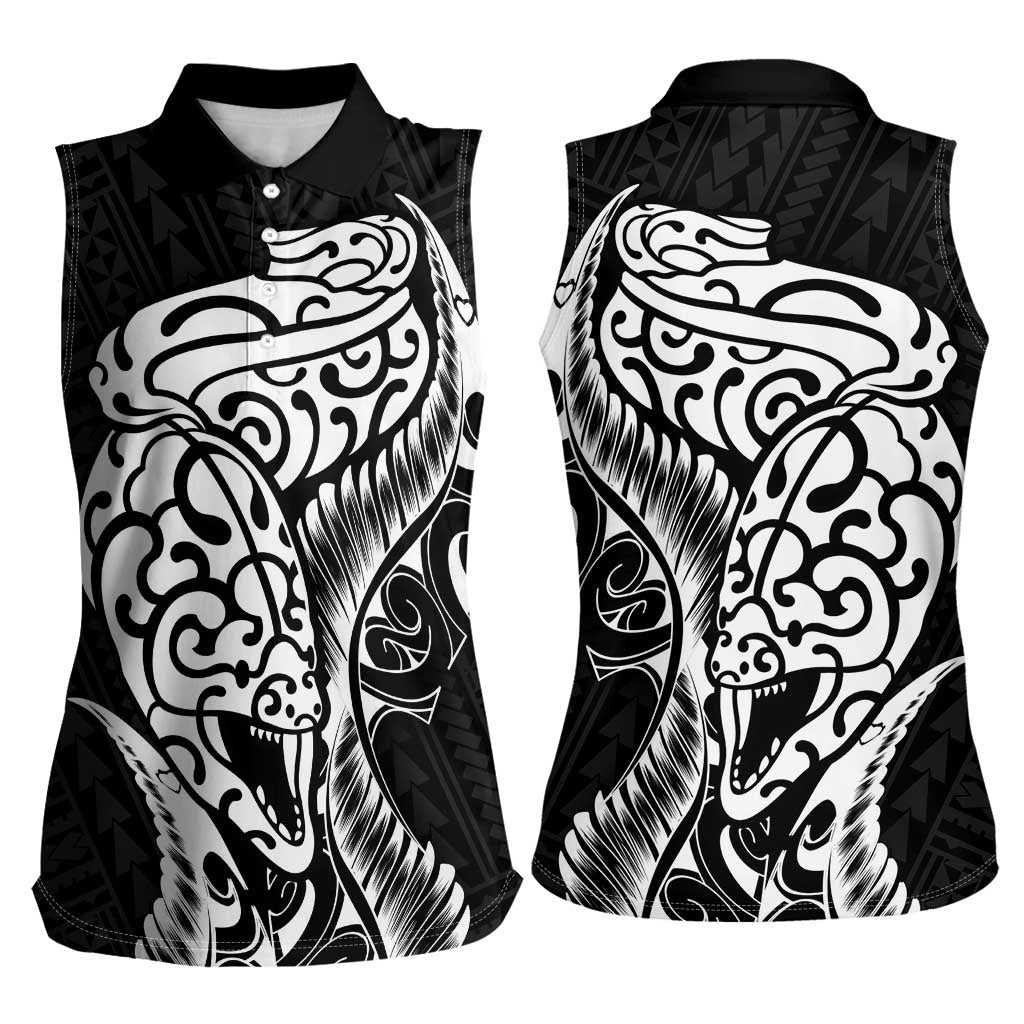 New Zealand Eel Women Sleeveless Polo Shirt Tuna Aotearoa Maori Patten - Black LT14 - Polynesian Pride