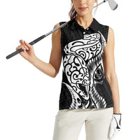 New Zealand Eel Women Sleeveless Polo Shirt Tuna Aotearoa Maori Patten - Black LT14 - Polynesian Pride