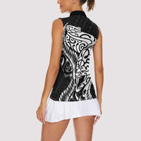 New Zealand Eel Women Sleeveless Polo Shirt Tuna Aotearoa Maori Patten - Black LT14 - Polynesian Pride