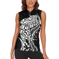 New Zealand Eel Women Sleeveless Polo Shirt Tuna Aotearoa Maori Patten - Black LT14 - Polynesian Pride