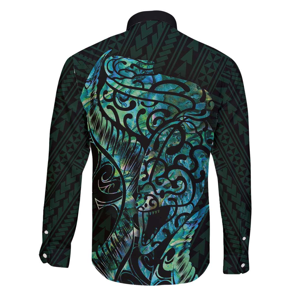 New Zealand Eel Family Matching Long Sleeve Bodycon Dress and Hawaiian Shirt Tuna Aotearoa Maori With Paua Shell - Turquoise LT14 - Polynesian Pride