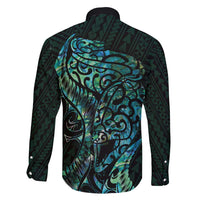 New Zealand Eel Family Matching Long Sleeve Bodycon Dress and Hawaiian Shirt Tuna Aotearoa Maori With Paua Shell - Turquoise LT14 - Polynesian Pride