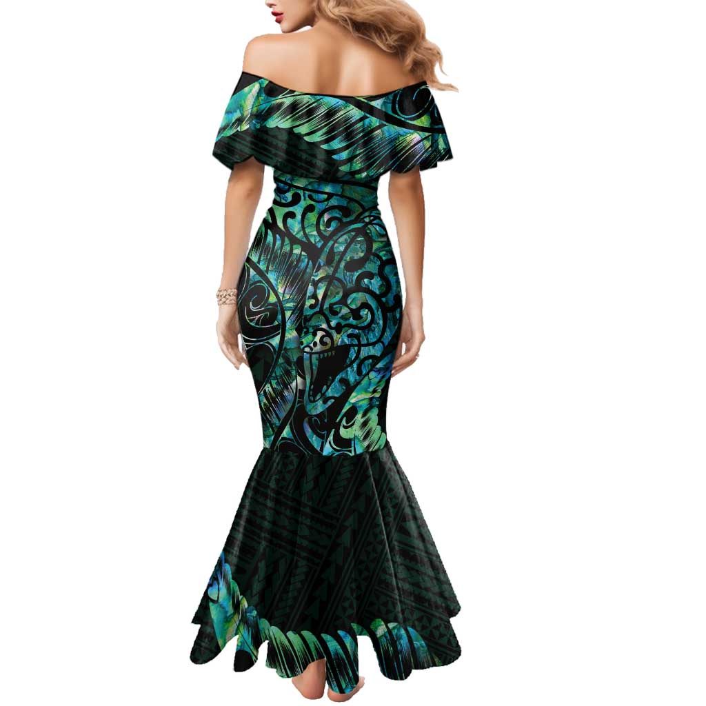 New Zealand Eel Family Matching Mermaid Dress and Hawaiian Shirt Tuna Aotearoa Maori With Paua Shell - Turquoise LT14 - Polynesian Pride