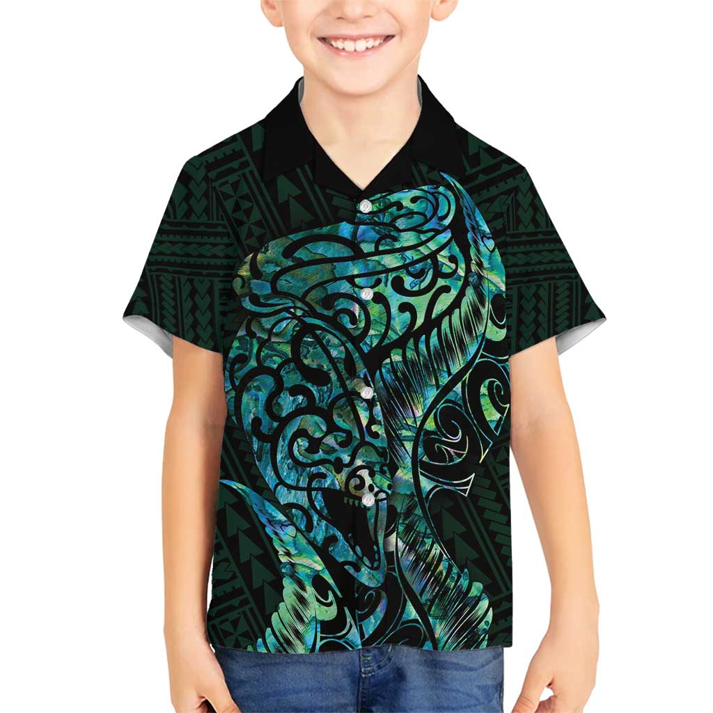 New Zealand Eel Family Matching Summer Maxi Dress and Hawaiian Shirt Tuna Aotearoa Maori With Paua Shell - Turquoise LT14 Son's Shirt Turquoise - Polynesian Pride