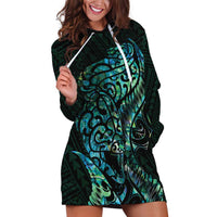 New Zealand Eel Hoodie Dress Tuna Aotearoa Maori With Paua Shell - Turquoise LT14 Turquoise - Polynesian Pride