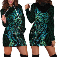 New Zealand Eel Hoodie Dress Tuna Aotearoa Maori With Paua Shell - Turquoise LT14 - Polynesian Pride