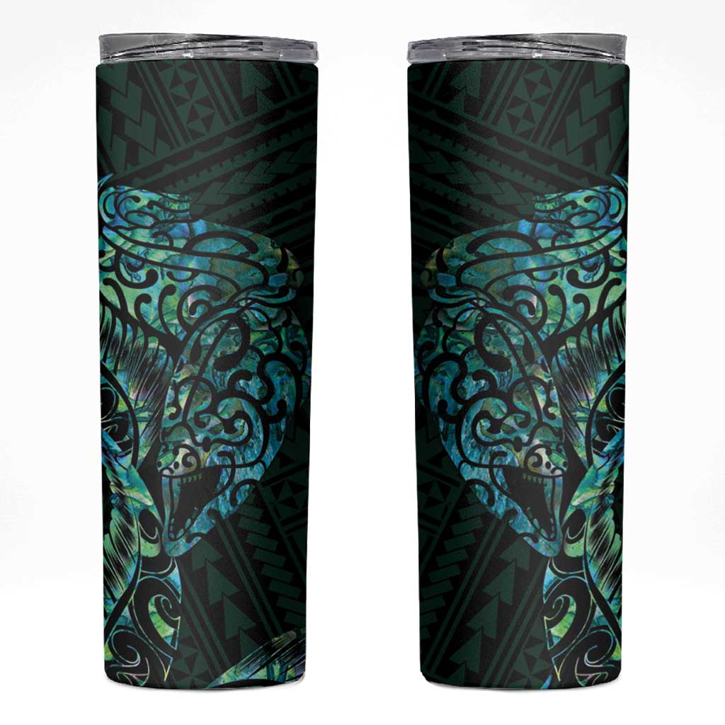 New Zealand Eel Skinny Tumbler Tuna Aotearoa Maori With Paua Shell - Turquoise LT14 Turquoise - Polynesian Pride