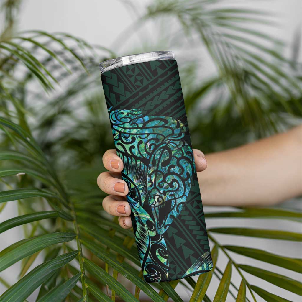 New Zealand Eel Skinny Tumbler Tuna Aotearoa Maori With Paua Shell - Turquoise LT14 - Polynesian Pride