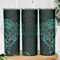 New Zealand Eel Skinny Tumbler Tuna Aotearoa Maori With Paua Shell - Turquoise LT14 - Polynesian Pride