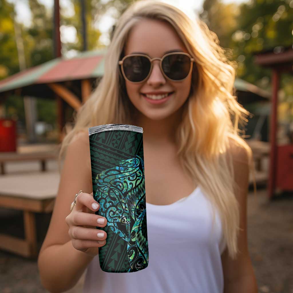 New Zealand Eel Skinny Tumbler Tuna Aotearoa Maori With Paua Shell - Turquoise LT14 - Polynesian Pride