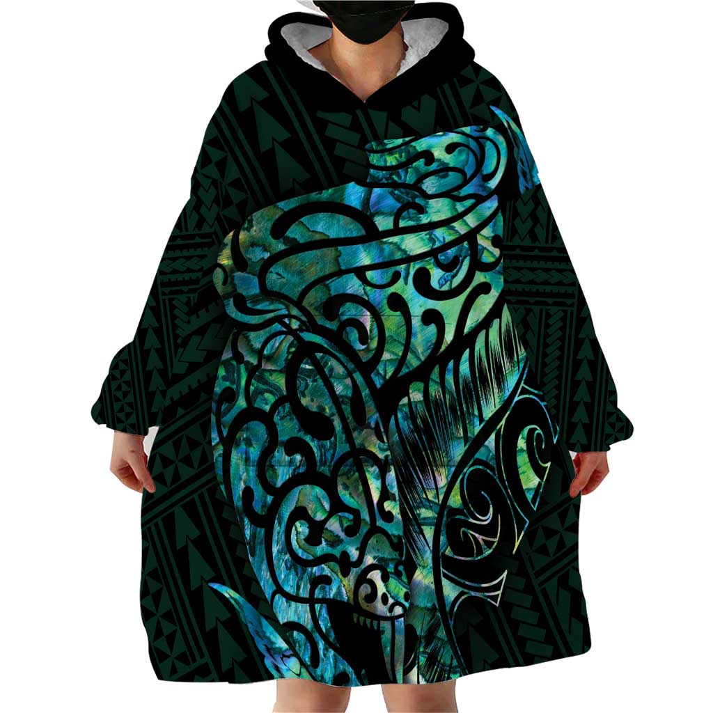 New Zealand Eel Wearable Blanket Hoodie Tuna Aotearoa Maori With Paua Shell - Turquoise LT14 - Polynesian Pride