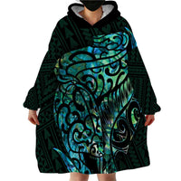 New Zealand Eel Wearable Blanket Hoodie Tuna Aotearoa Maori With Paua Shell - Turquoise LT14 - Polynesian Pride