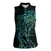 New Zealand Eel Women Sleeveless Polo Shirt Tuna Aotearoa Maori With Paua Shell - Turquoise LT14 Female Turquoise - Polynesian Pride