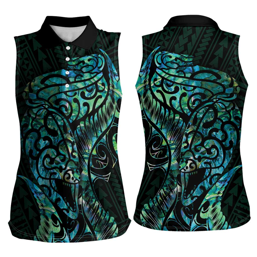 New Zealand Eel Women Sleeveless Polo Shirt Tuna Aotearoa Maori With Paua Shell - Turquoise LT14 - Polynesian Pride