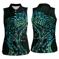 New Zealand Eel Women Sleeveless Polo Shirt Tuna Aotearoa Maori With Paua Shell - Turquoise LT14 - Polynesian Pride