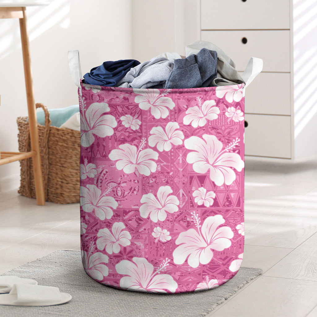 Pink Bula Fiji Masi Hibiscus Seamless Laundry Basket