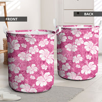 Pink Bula Fiji Masi Hibiscus Seamless Laundry Basket