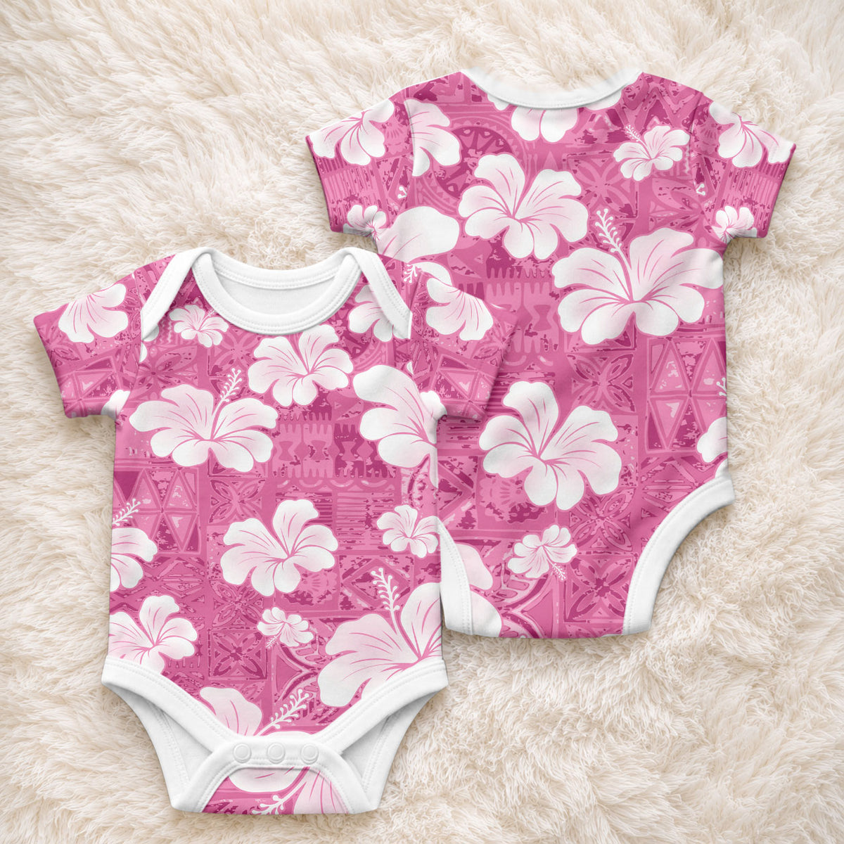 Pink Bula Fiji Masi Hibiscus Seamless Baby Onesie