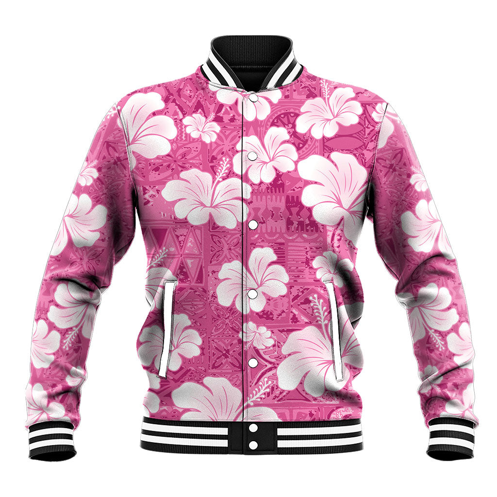 Pink Bula Fiji Masi Hibiscus Seamless Baseball Jacket