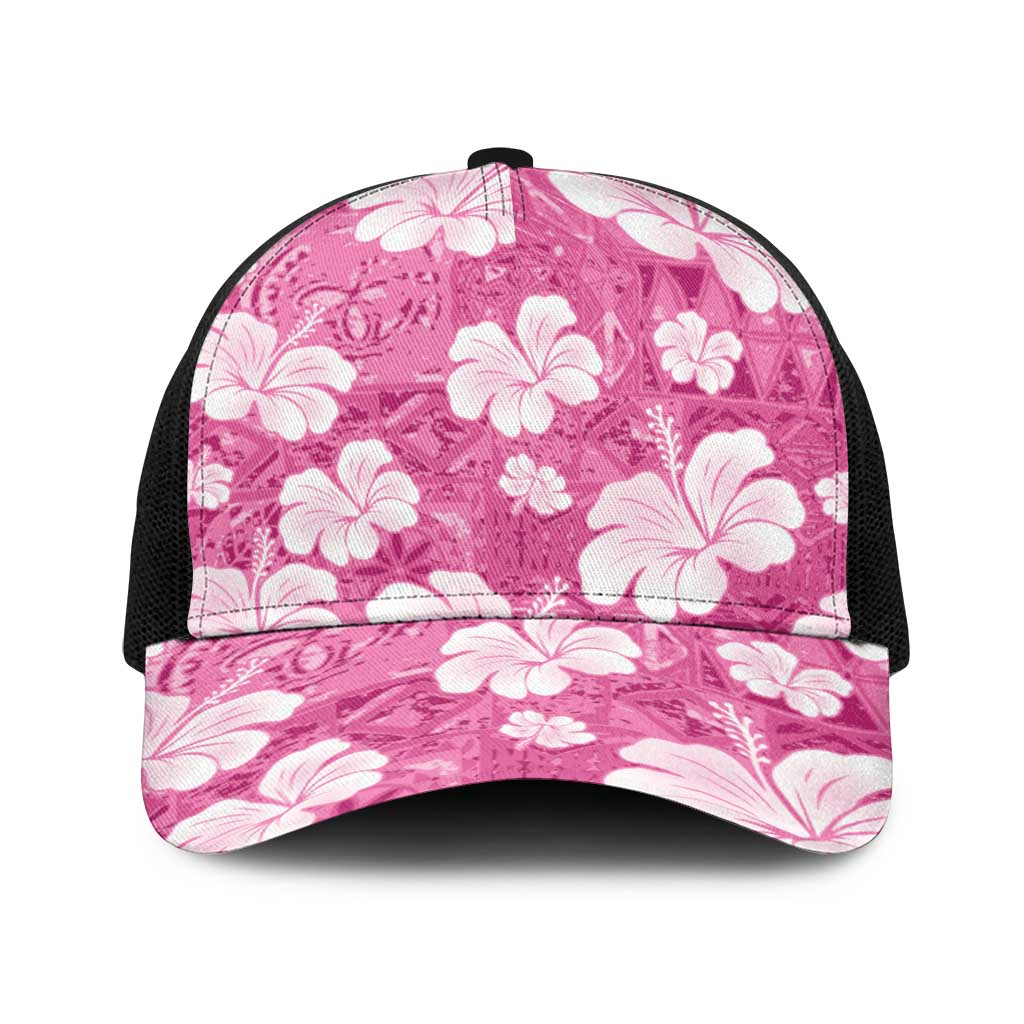 Pink Bula Fiji Masi Hibiscus Seamless Baseball Net Cap