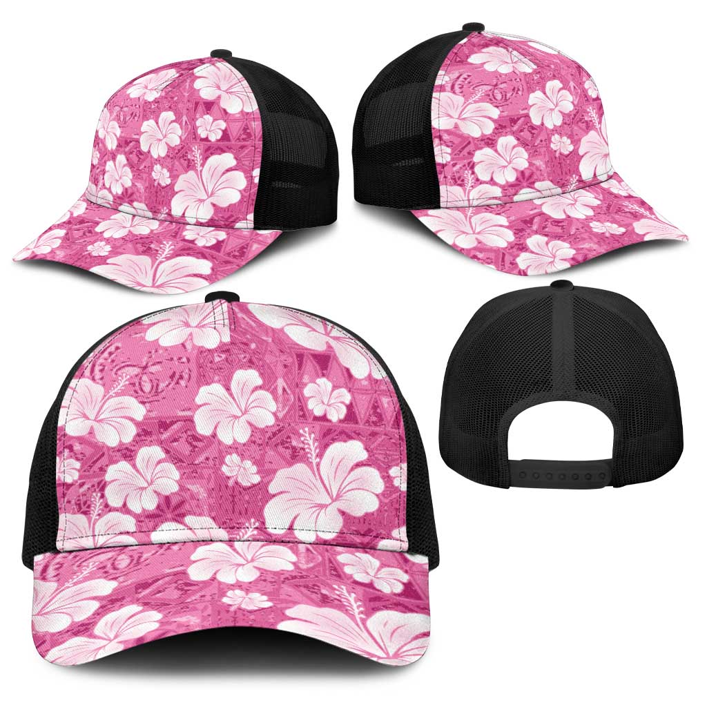 Pink Bula Fiji Masi Hibiscus Seamless Baseball Net Cap