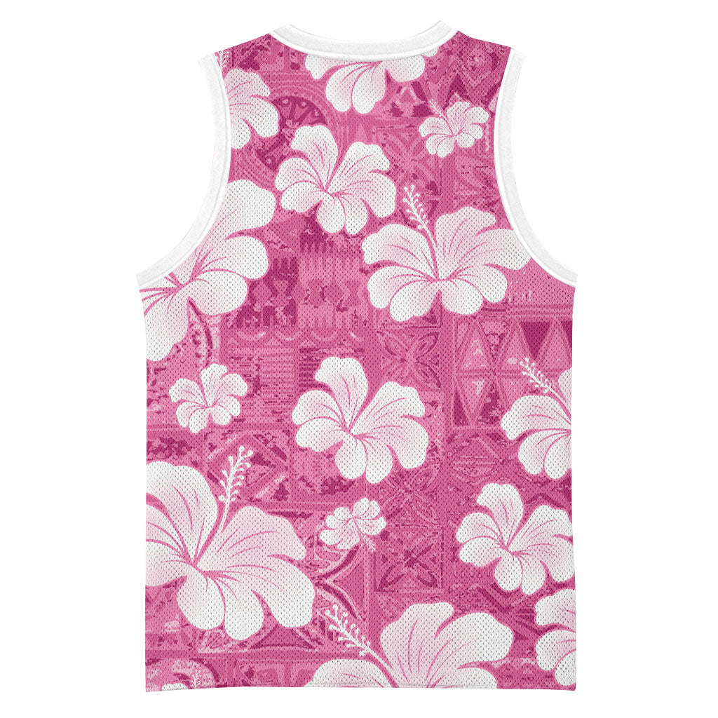 Pink Bula Fiji Masi Hibiscus Seamless Basketball Jersey