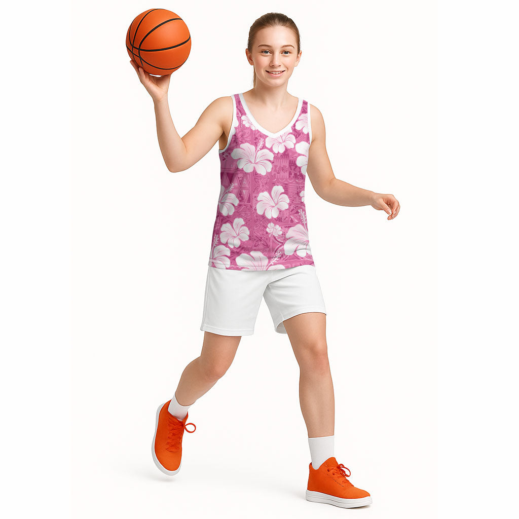 Pink Bula Fiji Masi Hibiscus Seamless Basketball Jersey