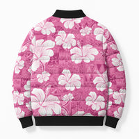 Pink Bula Fiji Masi Hibiscus Seamless Bomber Puffer Jacket