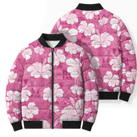 Pink Bula Fiji Masi Hibiscus Seamless Bomber Puffer Jacket