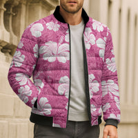 Pink Bula Fiji Masi Hibiscus Seamless Bomber Puffer Jacket