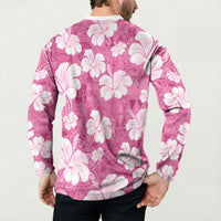 Pink Bula Fiji Masi Hibiscus Seamless Button Sweatshirt