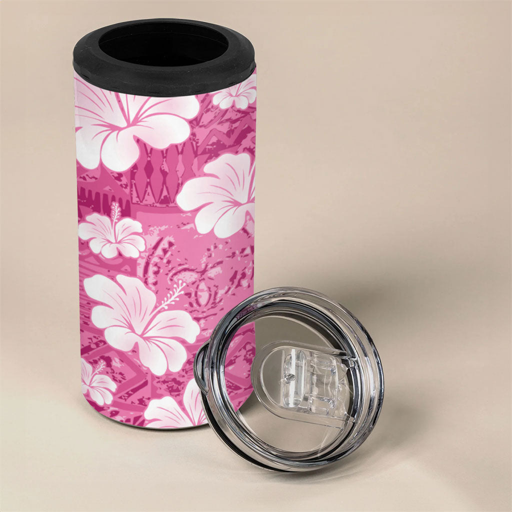 Pink Bula Fiji Masi Hibiscus Seamless 4 in 1 Can Cooler Tumbler