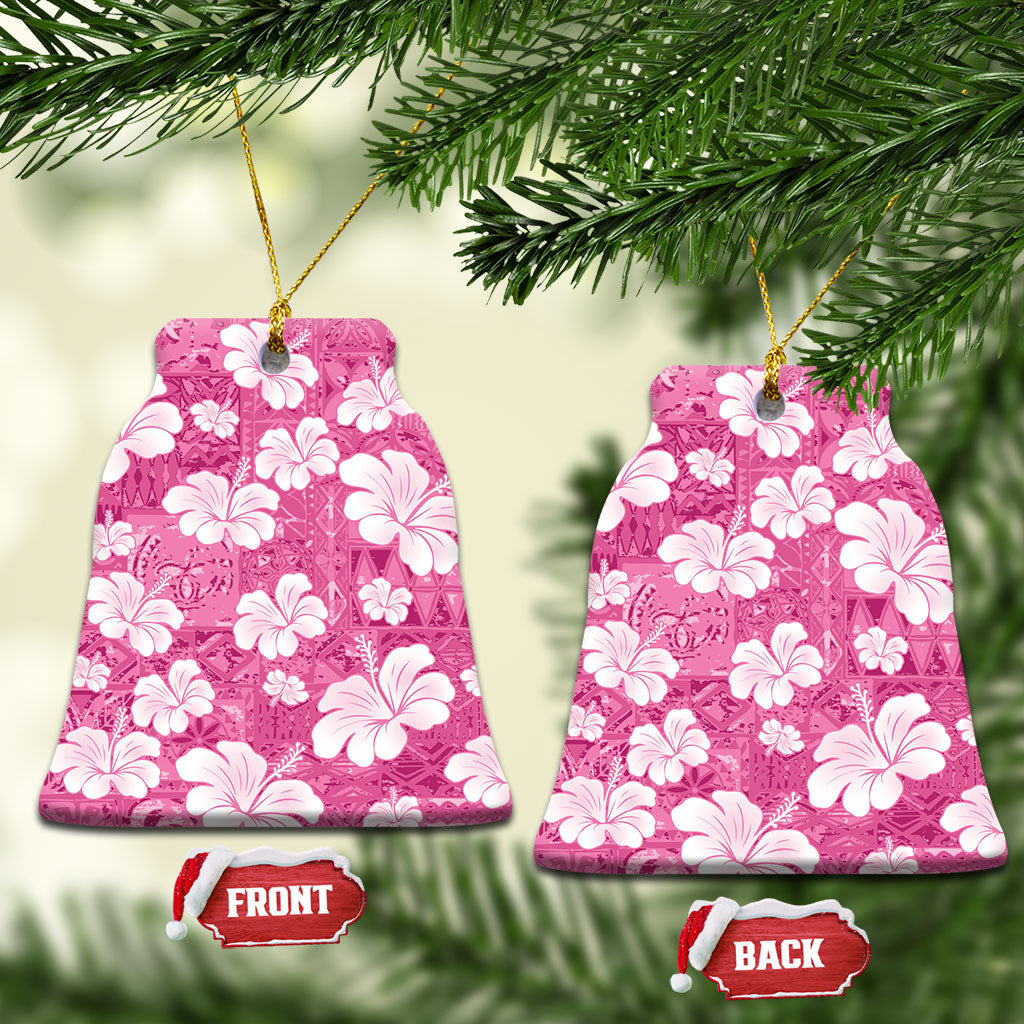 Pink Bula Fiji Masi Hibiscus Seamless Ceramic Ornament