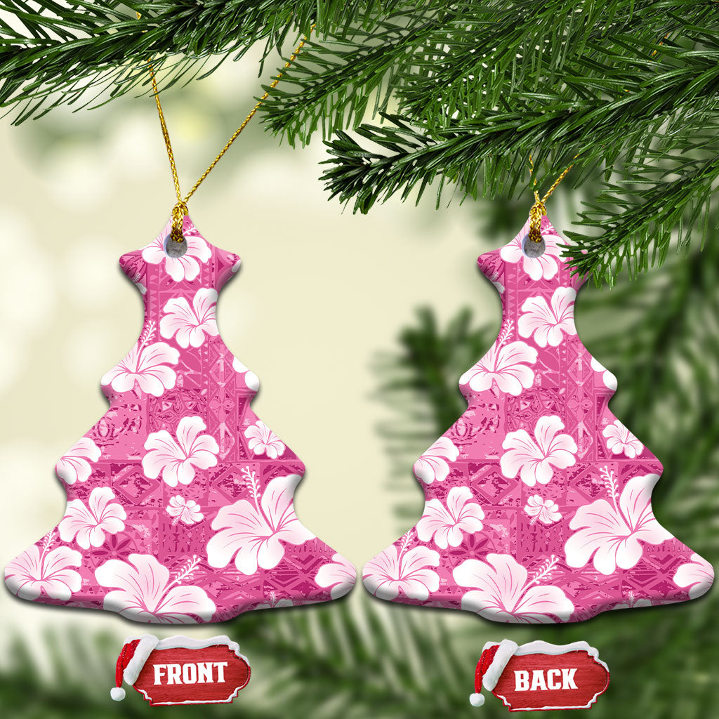 Pink Bula Fiji Masi Hibiscus Seamless Ceramic Ornament