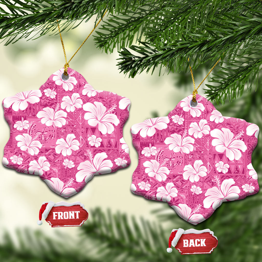 Pink Bula Fiji Masi Hibiscus Seamless Ceramic Ornament