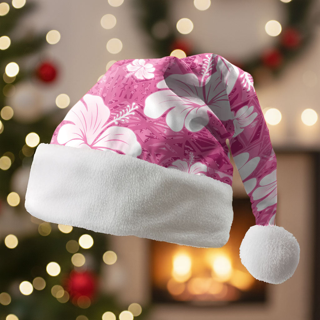 Pink Bula Fiji Masi Hibiscus Seamless Christmas Santa Hat