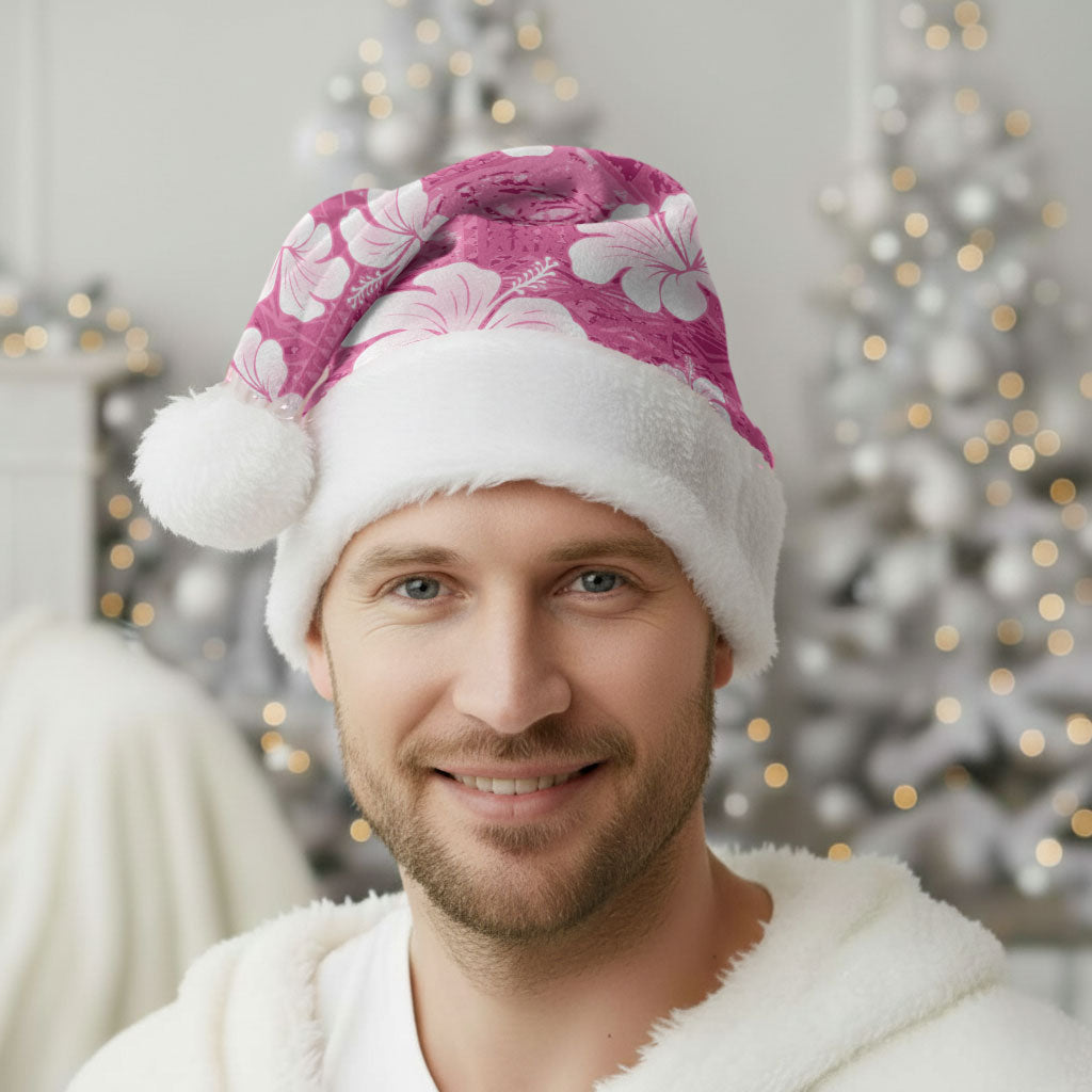 Pink Bula Fiji Masi Hibiscus Seamless Christmas Santa Hat