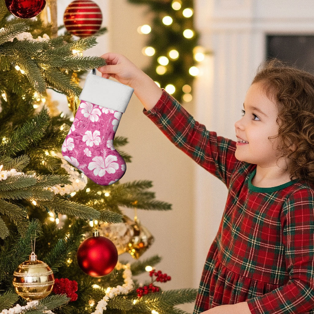 Pink Bula Fiji Masi Hibiscus Seamless Christmas Stocking